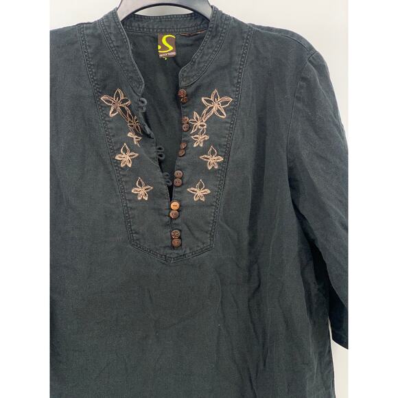 SPORTELLE Women's Black Floral Embroidered 3/4 Sleeve Pullover Top SZ M - Picture 3 of 9